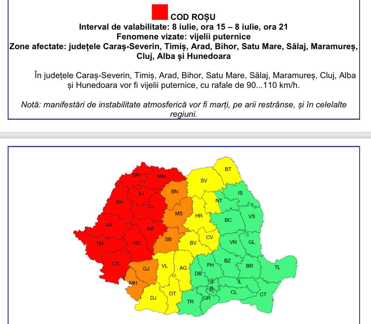 COD ROȘU LA NIVELUL JUDEȚULUI CLUJ