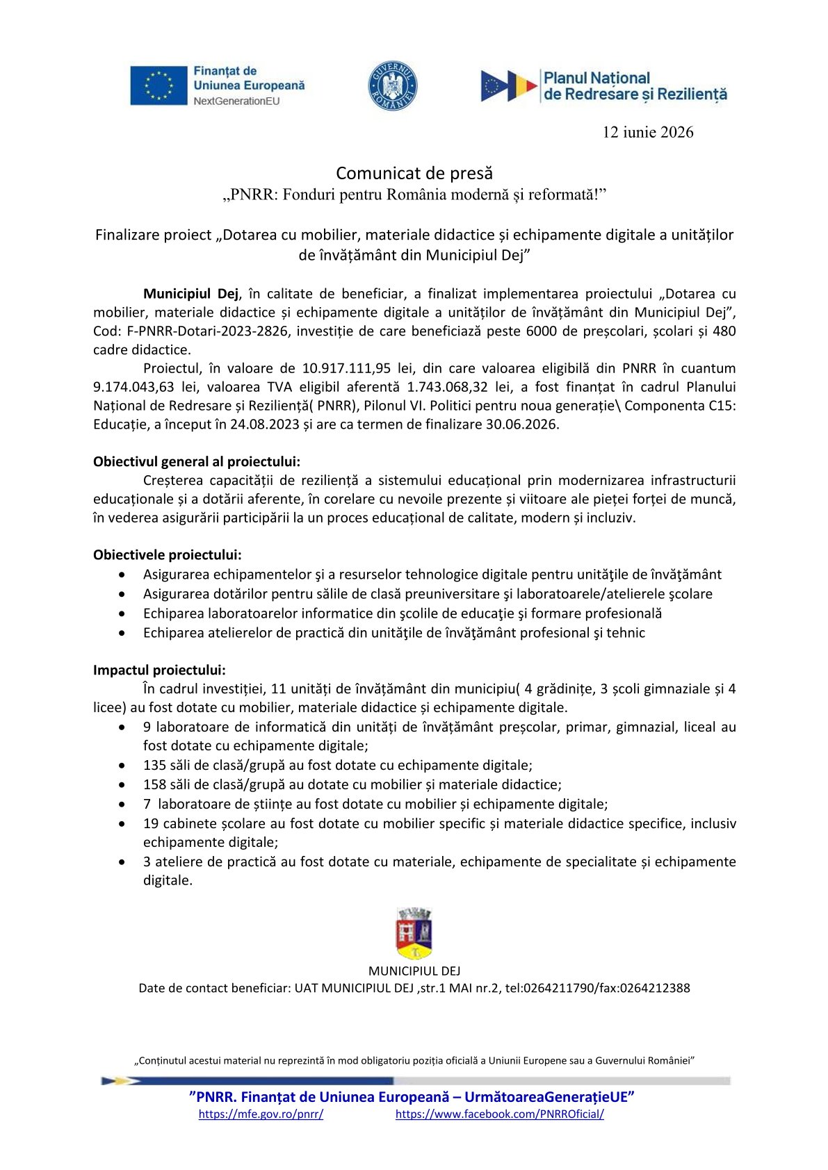Comunicat de presă finalizare proiect